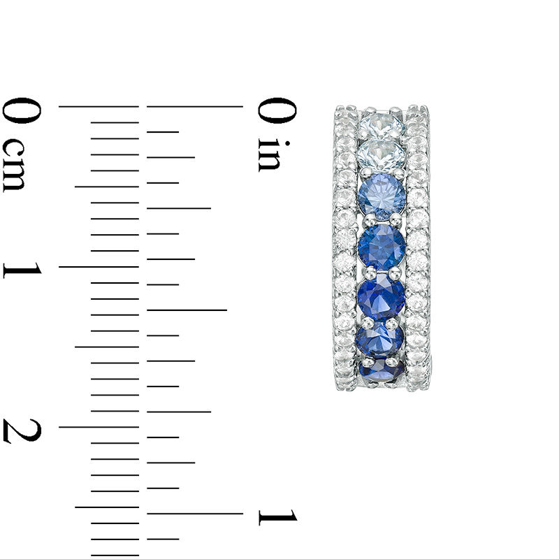 Main Image 2 of Lab-Created Blue Spinel and White Sapphire Ombré Huggie Hoop Earrings in Sterling Silver