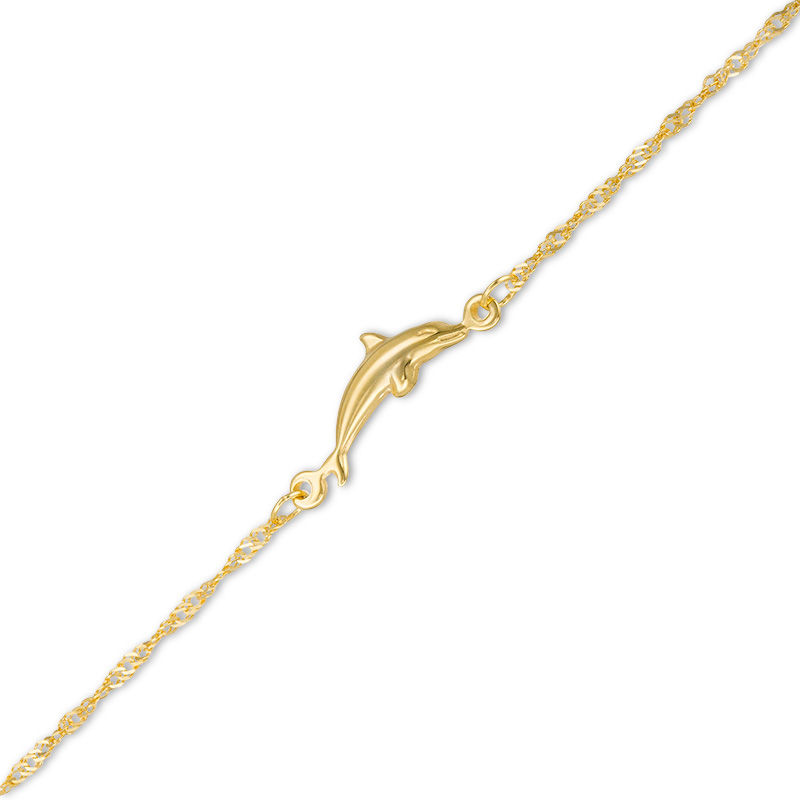 Dolphin Station Anklet in 10K Gold - 10"