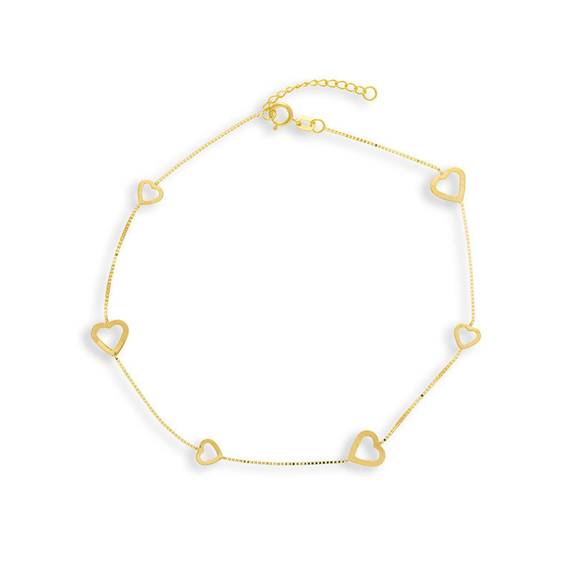 Small and Large Heart Outline Alternating Anklet in 10K Gold - 10"
