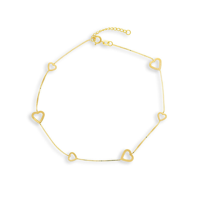 Main Image 2 of Small and Large Heart Outline Alternating Anklet in 10K Gold - 10"