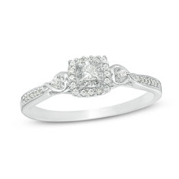 1/5 CT. T.W. Princess-Cut Diamond Frame with Heart Sides Promise Ring in 10K White Gold