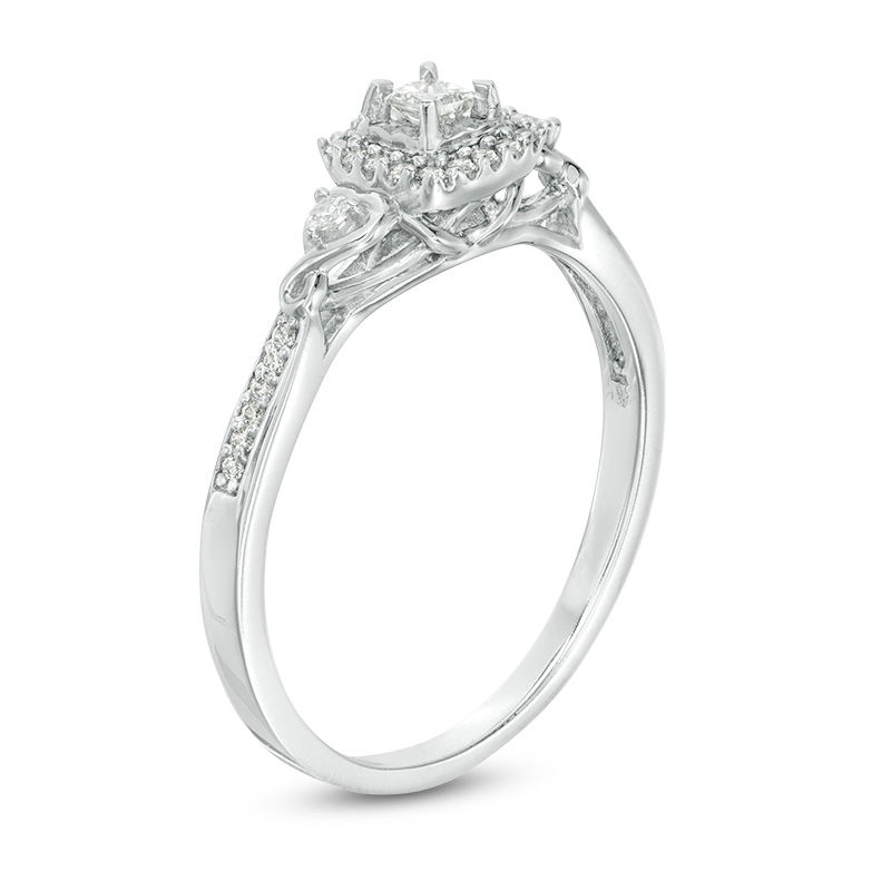 Main Image 2 of 1/5 CT. T.W. Princess-Cut Diamond Frame with Heart Sides Promise Ring in 10K White Gold