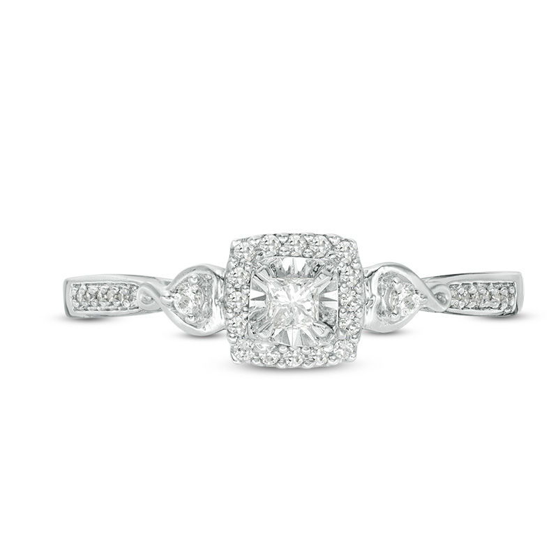 1/5 CT. T.W. Princess-Cut Diamond Frame with Heart Sides Promise Ring in 10K White Gold