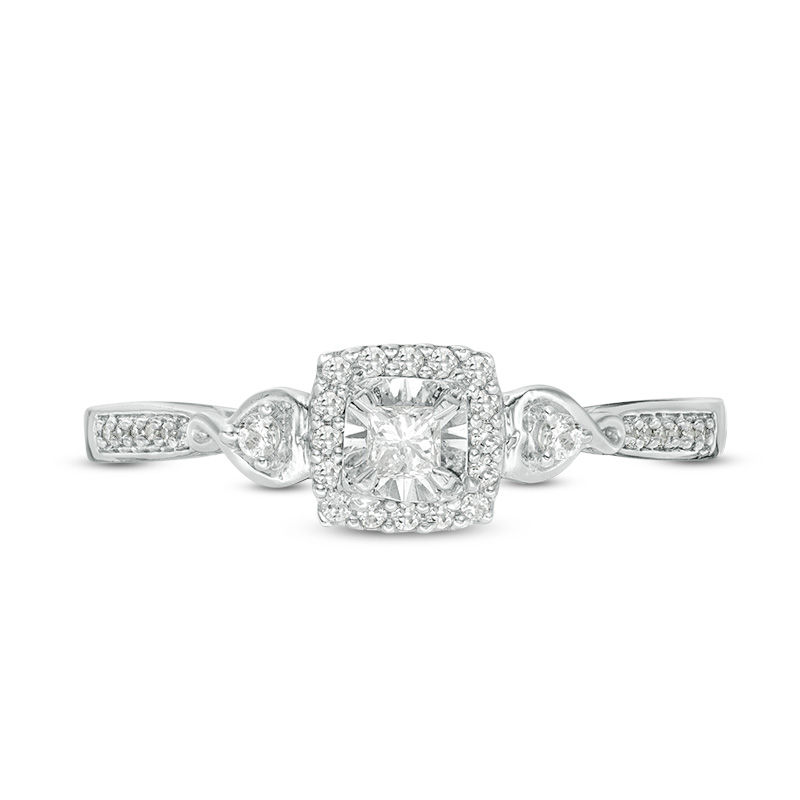 Main Image 4 of 1/5 CT. T.W. Princess-Cut Diamond Frame with Heart Sides Promise Ring in 10K White Gold