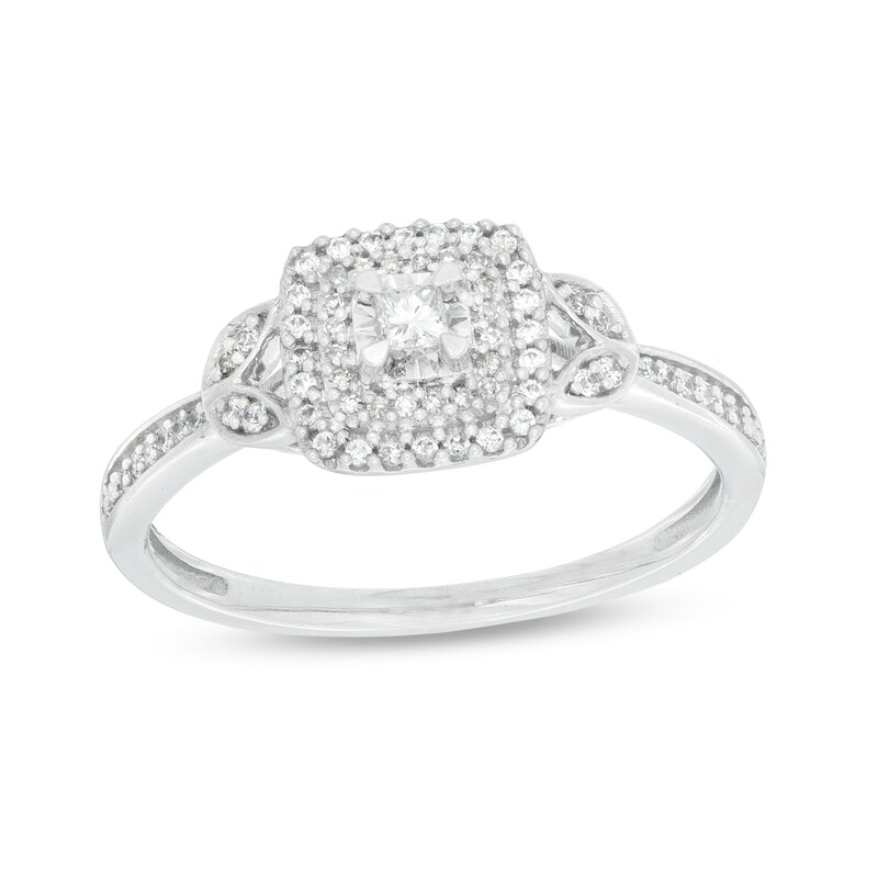 Main Image 1 of 1/5 CT. T.W. Princess-Cut Diamond Double Frame Leaf-Sides Ring in 10K White Gold