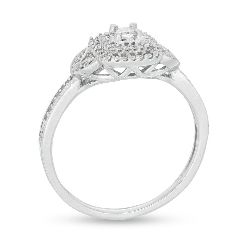 Main Image 2 of 1/5 CT. T.W. Princess-Cut Diamond Double Frame Leaf-Sides Ring in 10K White Gold