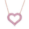 Thumbnail Image 1 of Lab-Created Pink Sapphire Double Row Heart Necklace in Sterling Silver with 18K Rose Gold Plate - 20"