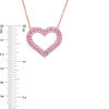 Thumbnail Image 2 of Lab-Created Pink Sapphire Double Row Heart Necklace in Sterling Silver with 18K Rose Gold Plate - 20"