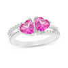 Thumbnail Image 0 of 6.0mm Heart-Shaped Lab-Created Pink and White Sapphire Split Shank Ring in Sterling Silver