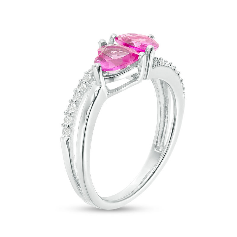 6.0mm Heart-Shaped Lab-Created Pink and White Sapphire Split Shank Ring in Sterling Silver