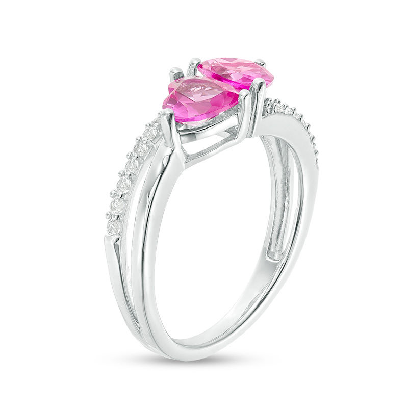 Main Image 2 of 6.0mm Heart-Shaped Lab-Created Pink and White Sapphire Split Shank Ring in Sterling Silver