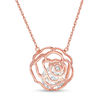 Thumbnail Image 0 of 10.0mm Lab-Created White Sapphire Rose Cage Necklace in Sterling Silver with 18K Rose Gold Plate