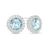 Thumbnail Image 0 of 7.0mm Blue Topaz and Lab-Created White Sapphire Frame Stud Earrings in Sterling Silver