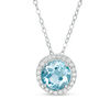 Thumbnail Image 1 of 9.0mm Blue Topaz and Lab-Created White Sapphire Frame Pendant in Sterling Silver