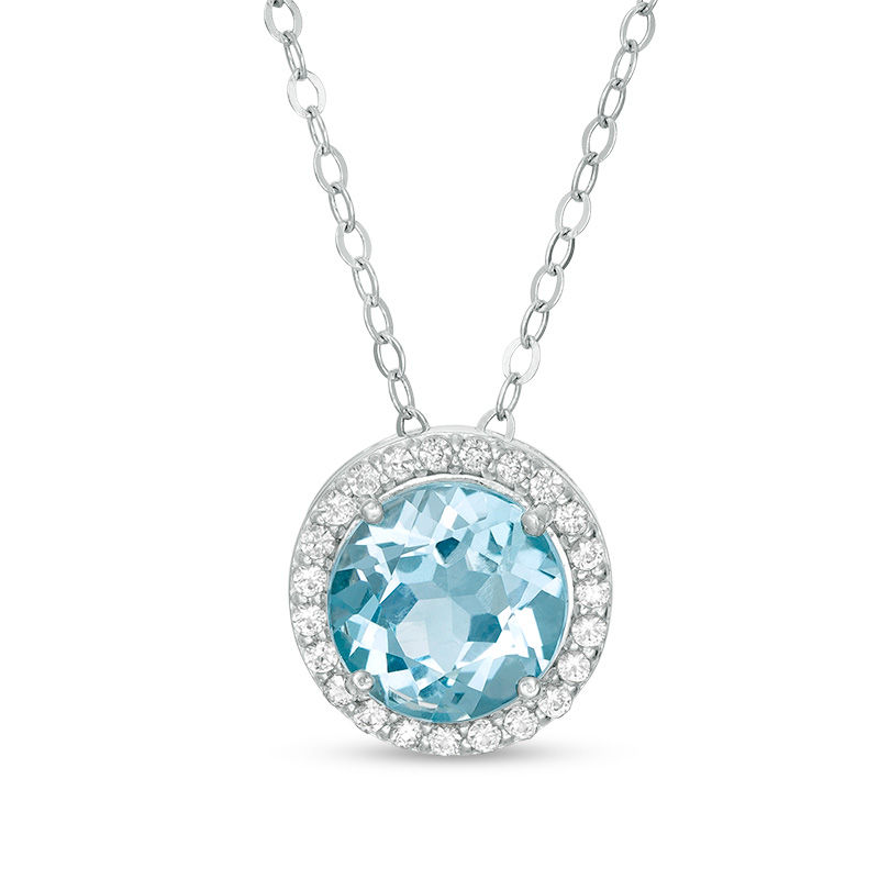 9.0mm Blue Topaz and Lab-Created White Sapphire Frame Pendant in Sterling Silver