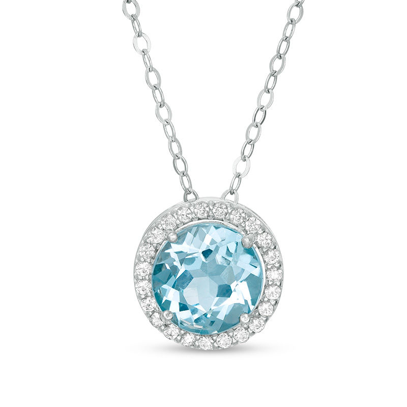 Main Image 1 of 9.0mm Blue Topaz and Lab-Created White Sapphire Frame Pendant in Sterling Silver