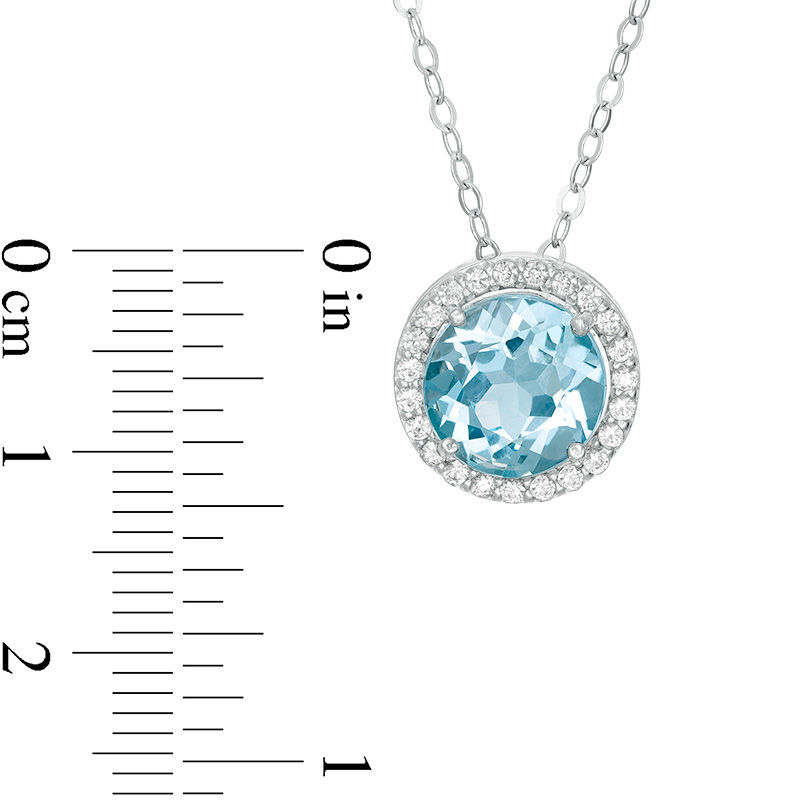 9.0mm Blue Topaz and Lab-Created White Sapphire Frame Pendant in Sterling Silver