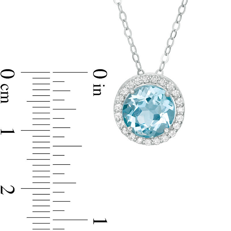 Main Image 2 of 9.0mm Blue Topaz and Lab-Created White Sapphire Frame Pendant in Sterling Silver