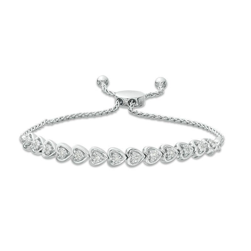 Main Image 1 of 1/10 CT. T.W. Diamond Sideways Heart Bolo Bracelet in Sterling Silver - 9.0"