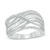Thumbnail Image 0 of 1/2 CT. T.W.  Baguette and Round Diamond Crossover Multi-Row Ring in Sterling Silver