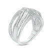 Thumbnail Image 1 of 1/2 CT. T.W.  Baguette and Round Diamond Crossover Multi-Row Ring in Sterling Silver