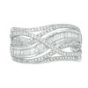 Thumbnail Image 2 of 1/2 CT. T.W.  Baguette and Round Diamond Crossover Multi-Row Ring in Sterling Silver