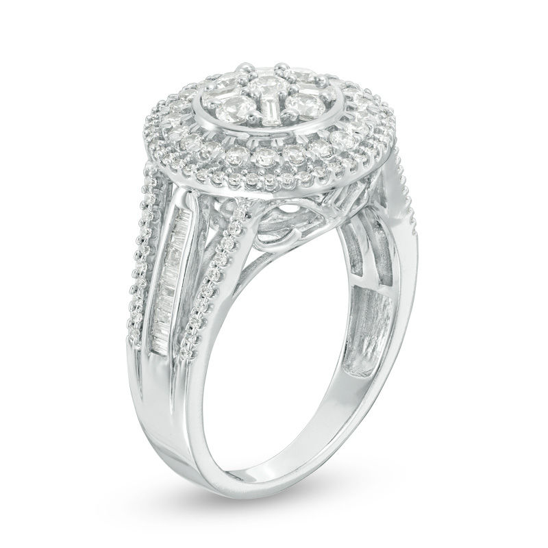 Main Image 2 of 1 CT. T.W. Multi-Diamond Art Deco Multi-Row Ring in 10K White Gold