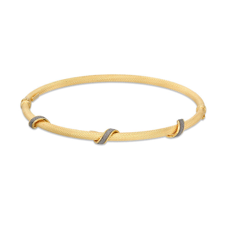 Main Image 1 of Made in Italy Glitter Enamel Ribbon Wrap Textured Tube Bangle in 14K Gold