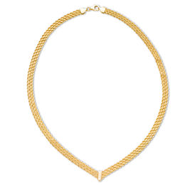 Made in Italy Triple Row Rope Chain &quot;V&quot; Necklace in 14K Gold - 17.5&quot;