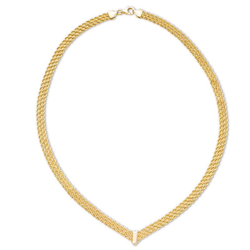 Main Image 1 of Made in Italy Triple Row Rope Chain "V" Necklace in 14K Gold - 17.5"