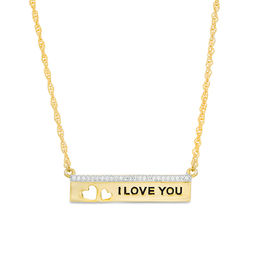 1/15 CT. T.W. Diamond Double Heart Cut-Out Bar Necklace in Sterling Silver with 14K Gold Plate (1 Line)