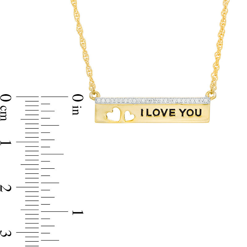 1/15 CT. T.W. Diamond Double Heart Cut-Out Bar Necklace in Sterling Silver with 14K Gold Plate (1 Line)