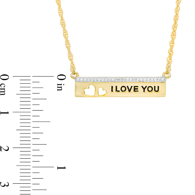 Main Image 3 of 1/15 CT. T.W. Diamond Double Heart Cut-Out Bar Necklace in Sterling Silver with 14K Gold Plate (1 Line)
