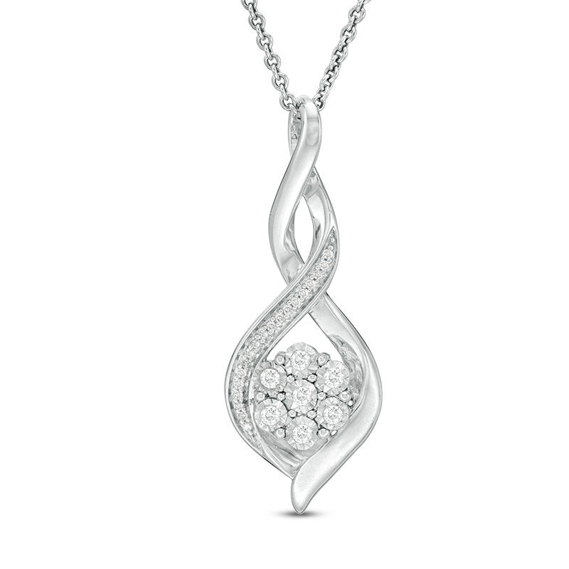 Main Image 1 of 1/10 CT. T.W. Composite Diamond Flame Pendant in Sterling Silver