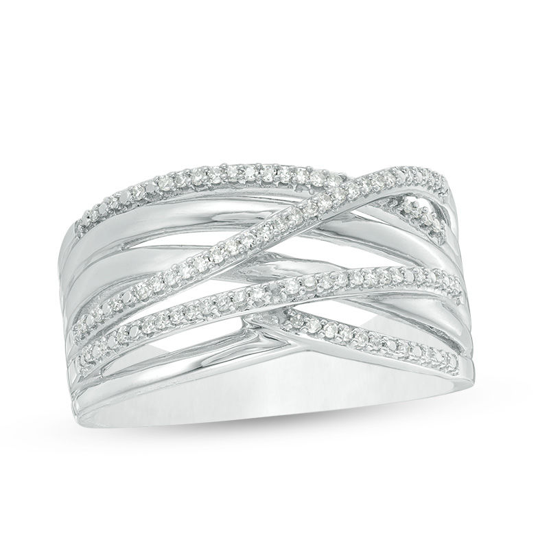 Main Image 1 of 1/6 CT. T.W. Diamond Crossover Multi-Row Ring in Sterling Silver