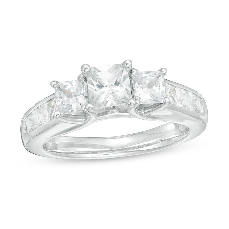 2 CT. T.W. Princess-Cut Diamond Past Present Future® Channel Engagement Ring in 14K White Gold