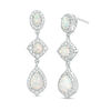 Multi-Shaped Lab-Created Opal and White Sapphire Frame Drop Earrings in Sterling Silver