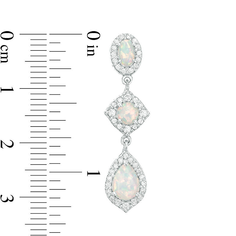 Multi-Shaped Lab-Created Opal and White Sapphire Frame Drop Earrings in Sterling Silver