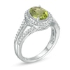 Thumbnail Image 1 of Oval Peridot and Lab-Created White Sapphire Frame Split Shank Ring in Sterling Silver