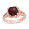 Thumbnail Image 0 of Cushion-Cut Garnet and Lab-Created White Sapphire Frame Ring in Sterling Silver with 14K Rose Gold Plate