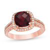 Thumbnail Image 1 of Cushion-Cut Garnet and Lab-Created White Sapphire Frame Ring in Sterling Silver with 14K Rose Gold Plate