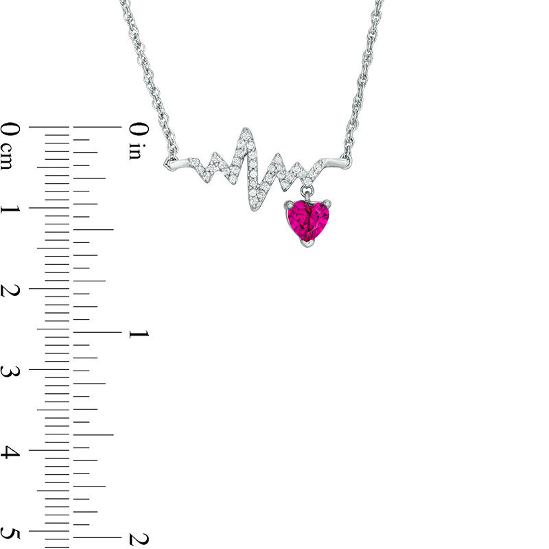 Main Image 2 of Lab-Created Ruby and White Sapphire Heartbeat and Heart Necklace in Sterling Silver
