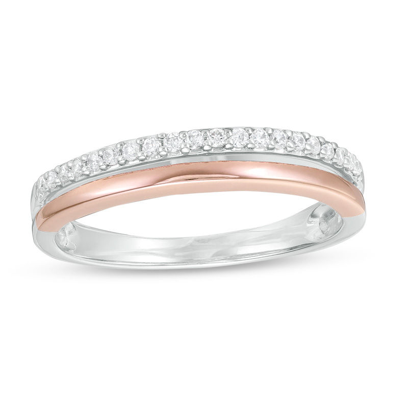 Main Image 1 of 1/8 CT. T.W. Diamond Split Shank Anniversary Band in 14K Two-Tone Gold