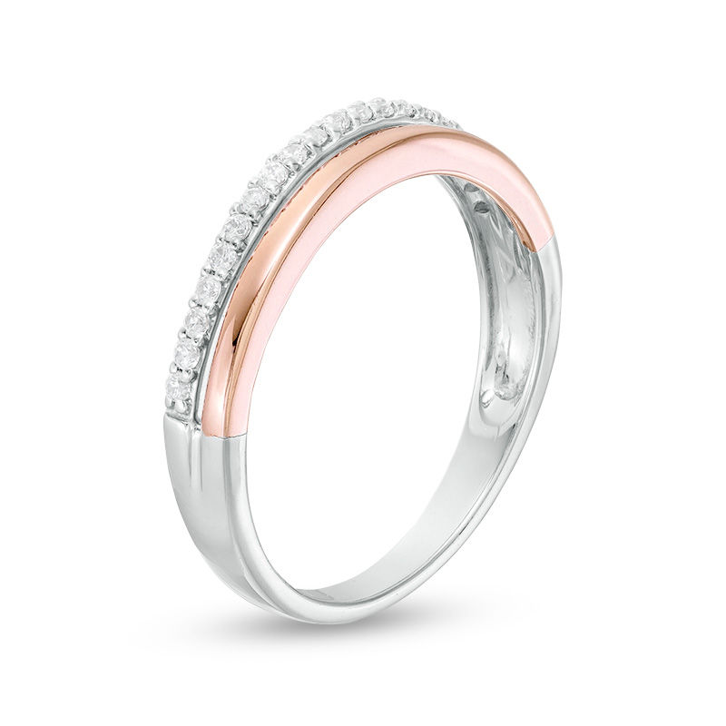 Main Image 2 of 1/8 CT. T.W. Diamond Split Shank Anniversary Band in 14K Two-Tone Gold