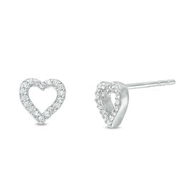 1/10 CT. T.W. Diamond Lined Heart Stud Earrings in Sterling Silver