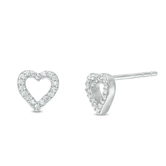 Jewel Tie Solid 10k White Gold Round Diamond Heart Stud Earrings 1/6 Cttw Jewel Tie Solid 10k White Gold Round Diamond Heart Stud Earrings 1/6 Cttw