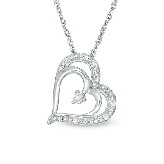 Diamond Accent Offset Heart Pendant In 10k White Gold Zales - 10k White Gold Necklace And Pendant