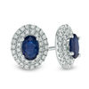 Oval Lab-Created Blue and White Sapphire Double Frame Stud Earrings in Sterling Silver