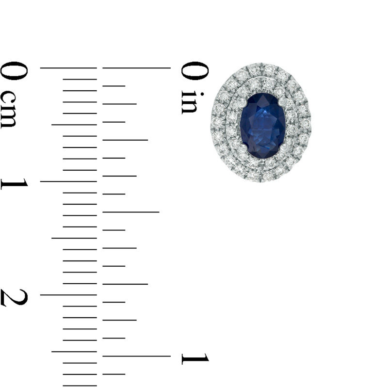 Oval Lab-Created Blue and White Sapphire Double Frame Stud Earrings in Sterling Silver