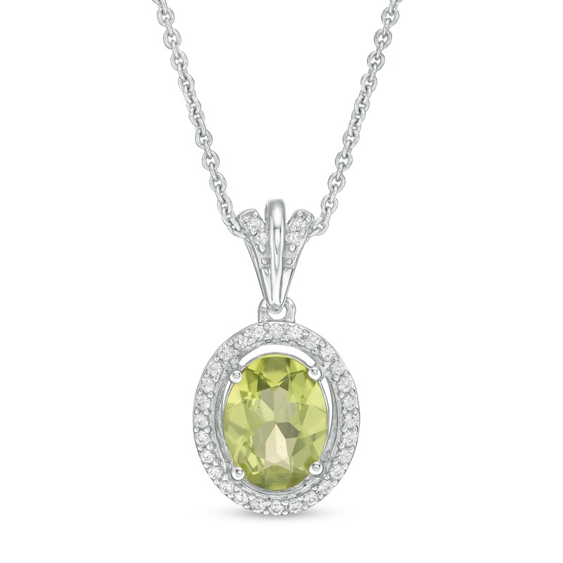 Main Image 1 of Oval Peridot and Lab-Created White Sapphire Frame Pendant in Sterling Silver